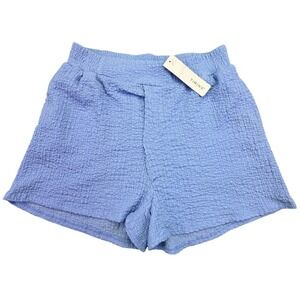 Timing Shorts Women's Large NWT Office Textured Gauze Smocked Waist Blue Preppy